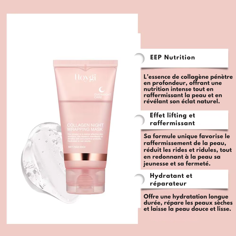 Collagen Overnight Wrapping Peel off Facial Mask, Korean Collagen Night Wrapping Mask Deeply Hydrates Night Care Mask Cream 75Ml