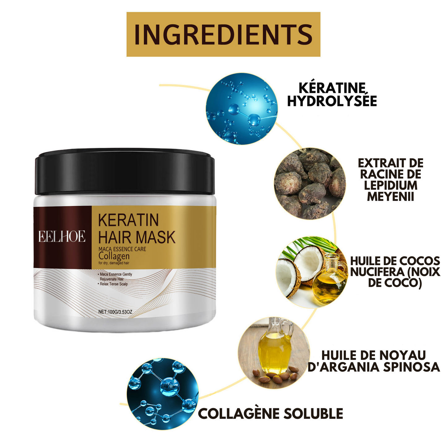 Masque Cheveux Collagène & Argan – 100ml